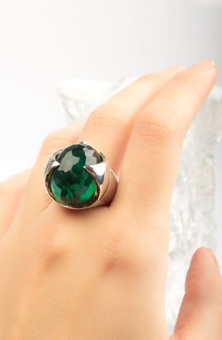Green Façade Cut Stone Ring
