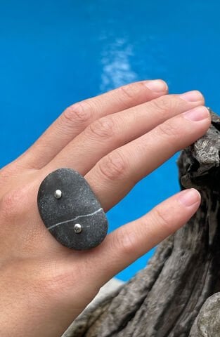 Çakıl Taşı Şans Yüzüğü / Oval Tek Çizgili