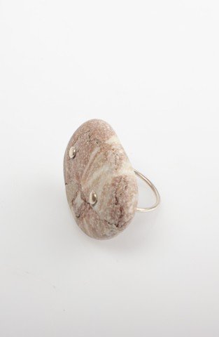 Lucky Sea Stone Ring / White Striped Light Pink