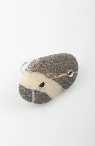 Lucky Sea Stone Ring / Wide White Stripe