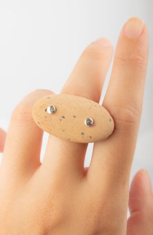 Lucky Sea Stone Ring / Salmon With Dots